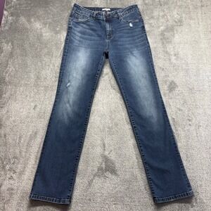 BP Jeans Women 31 Blue Good Straight Leg Distressed Mid Rise Stretch Denim